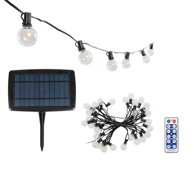 TWILIGHT 79668 Μοντέρνο Φωτιστικό Κήπου Γιρλάντα 10.5m με 30 Λάμπες & IR Ασύρματο Χειριστήριο LED 18W 1620lm 360° DC 3.7V με Ενσωματωμένο Φωτοβολταϊκό Panel 5.5V 3W & Επαναφορτιζόμενη Μπαταρία Li-ion 3.7V 2x18650 4400mAh Αδιάβροχο IP65 Θερμό Λευκό 2700Κ Dimmable - Sanan SMD Chip - Μαύρο &