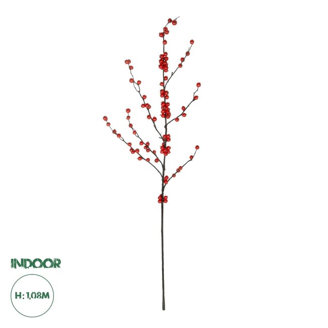 Artificial Garden RED HOLLY BERRIES FRUIT BRANCH 21429 Τεχνητό Διακοσμητικό Κλαδί Κόκκινο Γκί Y108cm