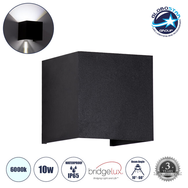 AXIS-S 60568 Φωτιστικό Τοίχου - Απλίκα Αρχιτεκτονικού Φωτισμού Εσωτερικού/Εξωτερικού Χώρου Up & Down LED 10W 1250lm 10 έως 60° AC 220-240V Αδιάβροχο IP65 Μ10 x Π10 x Υ10cm - Ψυχρό Λευκό 6000K - Μαύρο - Bridgelux Chip - 3 Χρόνια Εγγύηση - 1