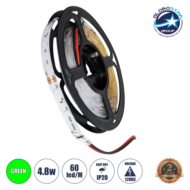 AVILA 90594 Ταινία LED 4.8W/m 200lm/m 120° DC 12V IP20 60 x SMD3528 Chip/m Πράσινο Dimmable - Sanan SMD Chip - Μ500 x Π0.7 x Υ0.2cm - Ρολό 5 Μέτρων - 2 Χρόνια Εγγύηση