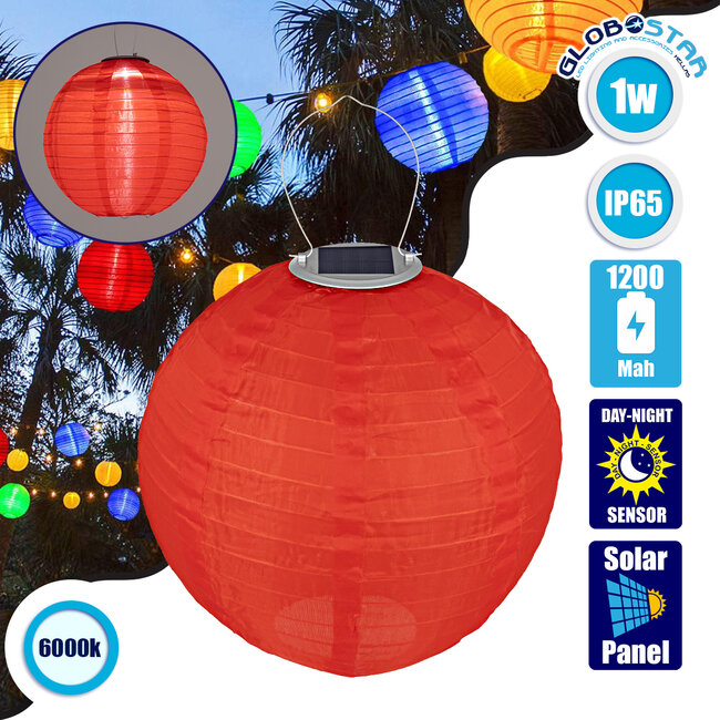 71592 Αυτόνομο Ηλιακό Φωτιστικό Υφασμάτινη Κόκκινη Μπάλα Φ30cm LED SMD 1W 100lm με Ενσωματωμένη Μπαταρία 1200mAh - Φωτοβολταϊκό Πάνελ με Αισθητήρα Ημέρας-Νύχτας Αδιάβροχο IP65 Ψυχρό Λευκό 6000K