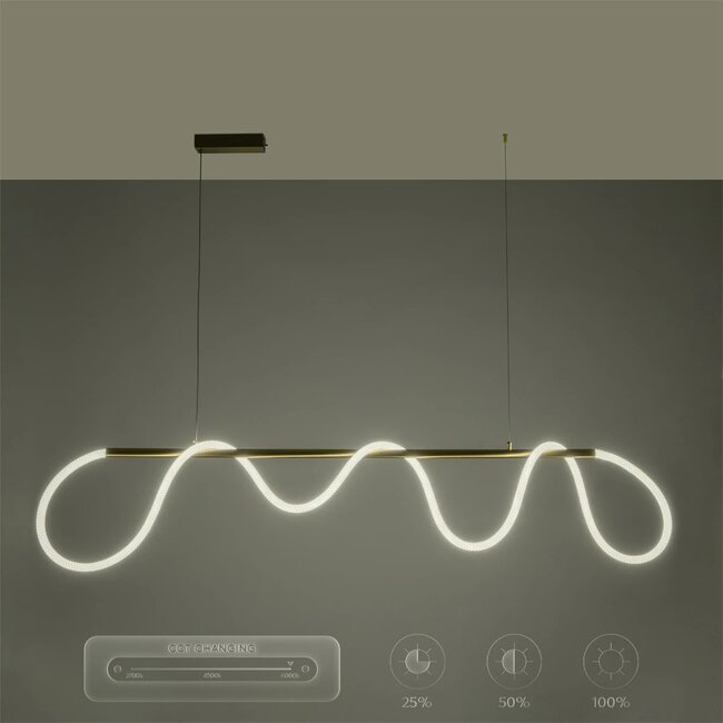 kelvo® GLOW KLV-101-0167 Κρεμαστό Φωτιστικό Οροφής LED 45W 4500lm 360° AC 220-240V IP20 Ρυθμιζόμενο Λευκό CCT με Χειριστήριο από 2700K έως 6000K Dimmable - Lumileds SMD Chip - Χρυσό Πλατίνα - Μ180 x Π30 x Υ40cm - 3 Χρόνια Εγγύηση - 18