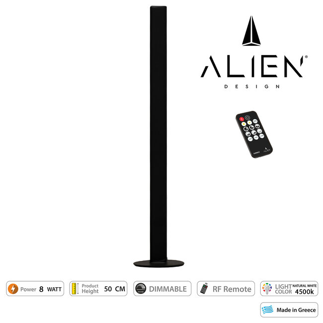ALIEN-DIVA-BLACK-50-2 ALIEN Design DIVA Μοντέρνο Minimal Nordic Μεταλλικό Φωτιστικό Επιτραπέζιο - Πορτατίφ - Λαμπατέρ Μαύρο LED 8W 1040lm με Ασύρματο Χειριστήριο RF & Dimmer IP20 Φυσικό Λευκό 4500K Μ3 x Π1.6 x Υ50cm - 5