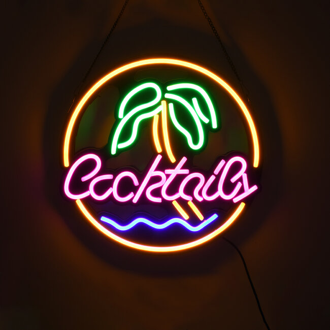 85851 Φωτιστικό Ταμπέλα Φωτεινή Επιγραφή NEON LED Σήμανσης COCKTAILS 30W AC 230V με Διακόπτη On/Off Ροζ - Γαλάζιο - Κίτρινο - Πράσινο - 5