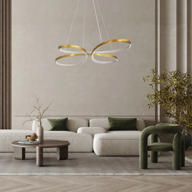 BUTTERFLY 61393 Μοντέρνο Κρεμαστό Φωτιστικό Οροφής LED 75W 7500lm 300° AC 220-240V IP20 Ρυθμιζόμενο Λευκό CCT με Χειριστήριο από 2700K έως 6000K Dimmable - Lumileds SMD Chip - Χρυσό Βούρτσας - Μ70 x Π55 x Υ4cm - 3 Χρόνια Εγγύηση - 13