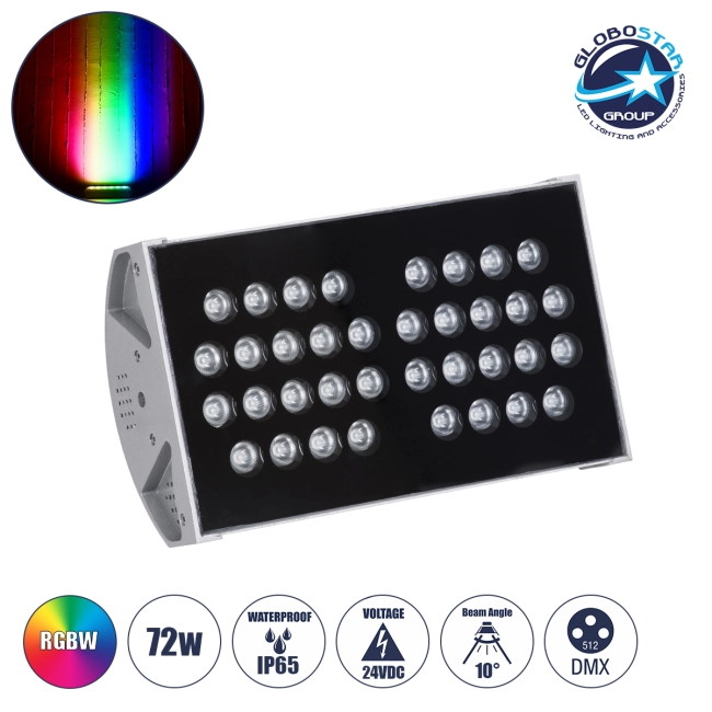 FLOOD-TENA 90222 Προβολέας Wall Washer για Φωτισμό Κτιρίων LED 72W 6120lm 10° DC 24V Αδιάβροχο IP65 L29.8 x W15.5 x H18cm RGBW DMX512 - Ασημί - 3 Years Warranty