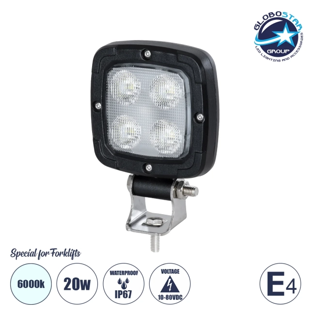 85399 E4 Mark Vehicle & Forklift Work Lights - Φώτα Εργασίας για Οχήματα Περονοφόρα - Κλάρκ LED 20W DC 10-80V Αδιάβροχο IP67 Ψυχρό Λευκό 6000K Μ11 x Π11 x Υ5cm