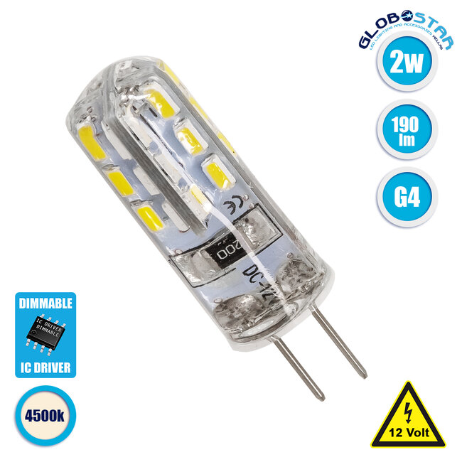 76131 Λάμπα G4 LED SMD 2835 2W 190lm 320° DC 12V Σιλικόνης Φυσικό Λευκό 4500K Dimmable 76131 Λάμπα G4 LED SMD 2835 2W 190lm 320° DC 12V Σιλικόνης Φυσικό Λευκό 4500K Dimmable