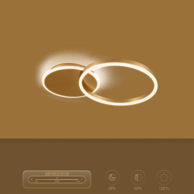 kelvo® VENOM KLV-101-0183 Φωτιστικό Οροφής LED 45W 4500lm 360° AC 220-240V IP20 Ρυθμιζόμενο Λευκό CCT με Χειριστήριο από 2700K έως 6000K Dimmable - Lumileds SMD Chip - Χρυσό Πλατίνα - Μ60 x Π40 x Υ7.5cm - 3 Χρόνια Εγγύηση - 9
