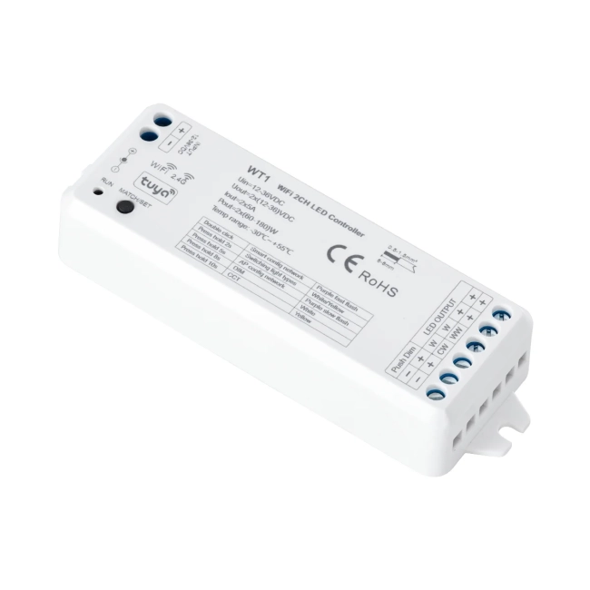  SKYDANCE-WT1 71468 DC WiFi & RF 2.4Ghz & Push Dimmer / Controller με 2 x 5A 90W Κανάλια DC 12-36V 10A 180W Max IP20 - WiFI & RF 2.4Ghz & Push Dimming - Μ11.5 x Π3.5 x Υ2cm - 5 Χρόνια Εγγύηση
