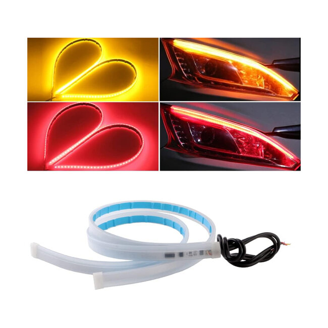 81731 Σετ 2 ΕΛΑΣΤΙΚΑ - FLEXIBLE STOP + FLASH TURN LIGHT LED CREE COB 60cm 8W 1200lm 360° DC 24-30V Αδιάβροχα IP65 Πορτοκαλί - Κόκκινο - 2 Χρόνια Εγγύηση - 6