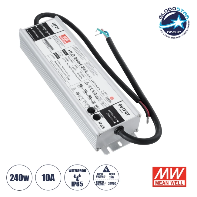 MEANWELL-HLG240H-24A 90793 Τροφοδοτικό/Μετασχηματιστής SELV 240W 10A DC 24V Αδιάβροχο IP65 - AC 220-240V σε DC 24V / Ρυθμιζόμενο από 22.4VDC έως 25.6VDC - Μ24.4 x Π6.8 x Υ3.88cm - 3 Χρόνια Εγγύηση MEANWELL-HLG240H-24A 90793 Τροφοδοτικό/Μετασχηματιστής SELV 240W 10A DC 24V Αδιάβροχο IP65 - AC 220-240V σε DC 24V / Ρυθμιζόμενο από 22.4VDC έως 25.6VDC - Μ24.4 x Π6.8 x Υ3.88cm - 3 Χρόνια Εγγύηση