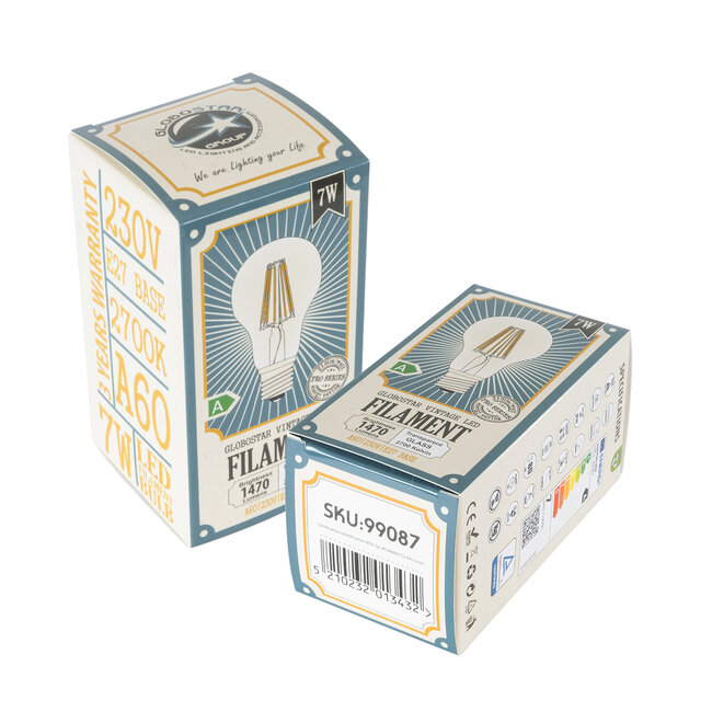 99087 Λάμπα LED Long Filament E27 A60 Γλόμπος 7W 1470lm 360° AC 220-240V IP20 Φ6 x Υ11cm Θερμό Λευκό 2700K με Διάφανο Γυαλί - Pro Series 210lm/W - A Ενεργειακή Κλάση - 3 Χρόνια Εγγύηση - 5