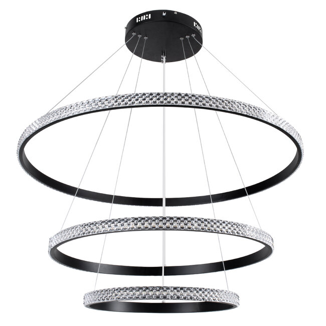 DIAMOND TRIO 61138-DECO Κρεμαστό Φωτιστικό Δαχτυλίδι-Κύκλος LED CCT 120W 14723lm 360° AC 220-240V - Εναλλαγή Φωτισμού μέσω Τηλεχειριστηρίου All In One Ψυχρό 6000k+Φυσικό 4500k+Θερμό 2700k Dimmable Φ40+60+80cm - Μαύρο - 4
