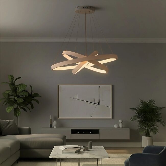 kelvo® NEMESIS KLV-101-0221-V2 Κρεμαστό Φωτιστικό Οροφής LED 120W 12000lm 180° AC 220-240V IP20 Ρυθμιζόμενο Λευκό CCT με Χειριστήριο από 2700K έως 6000K Dimmable - Lumileds SMD Chip - Λευκό Ματ - Μ80 x Π80 x Υ80cm - 3 Χρόνια Εγγύηση