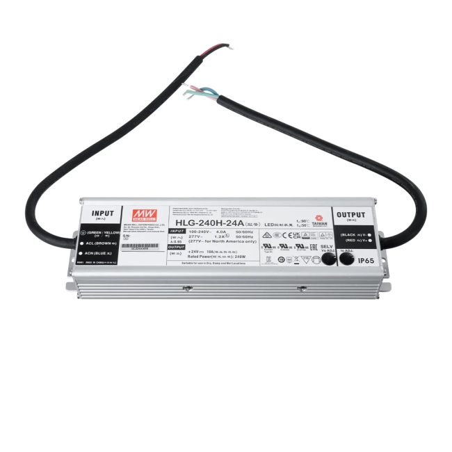  MEANWELL-HLG240H-24A 90793 Τροφοδοτικό/Μετασχηματιστής SELV 240W 10A DC 24V Αδιάβροχο IP65 - AC 220-240V σε DC 24V / Ρυθμιζόμενο από 22.4VDC έως 25.6VDC - Μ24.4 x Π6.8 x Υ3.88cm - 3 Χρόνια Εγγύηση - 4