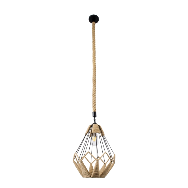 Vintage Κρεμαστό Φωτιστικό Οροφής Μονόφωτο Πλέγμα με Μπεζ Σχοινί Φ31  CONICAL 01617 - 3