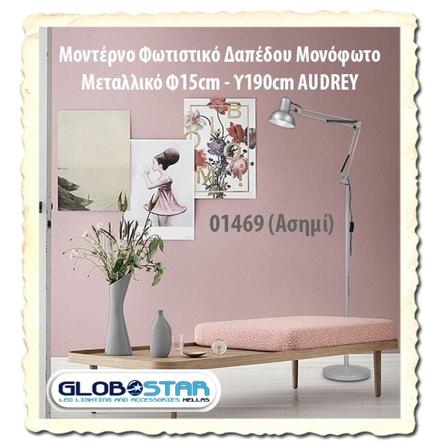 AUDREY 01469 Vintage Φωτιστικό Δαπέδου Μονόφωτο 1 x E27 Ασημί Μεταλλικό D15 x H190cm - 13
