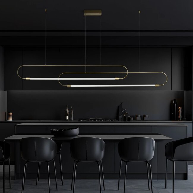 kelvo® GLOW KLV-101-0178 Κρεμαστό Φωτιστικό Οροφής LED 28W 2800lm 360° AC 220-240V IP20 Ρυθμιζόμενο Λευκό CCT με Χειριστήριο από 2700K έως 6000K Dimmable - Lumileds SMD Chip - Χρυσό Πλατίνα - Μ167 x Π7 x Υ24cm - 3 Χρόνια Εγγύηση