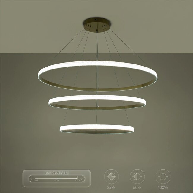 kelvo® DIAMOND KLV-101-0242 Κρεμαστό Φωτιστικό Οροφής LED 150W 15000lm 180° AC 220-240V IP20 Ρυθμιζόμενο Λευκό CCT με Χειριστήριο από 2700K έως 6000K Dimmable - Lumileds SMD Chip - Χρυσό Πλατίνα - Μ100 x Π100 x Υ100cm - 3 Χρόνια Εγγύηση - 15