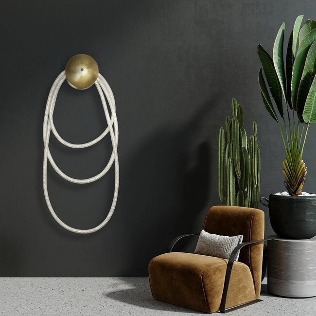 kelvoGLOW 61677 Μοντέρνο Φωτιστικό Τοίχου - Απλίκα LED 60W 6000lm 360° AC 220-240V IP20 Ρυθμιζόμενο Λευκό CCT με Χειριστήριο από 2700K έως 6000K Dimmable - Lumileds SMD Chip - Χρυσό Πλατίνα & Λευκό Νήμα - Μ40 x Π15 x Υ110cm - 3 Χρόνια Εγγύηση