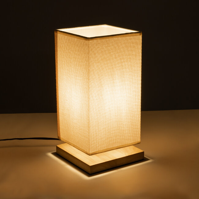 ARUBA 02041 Μοντέρνο Επιτραπέζιο Φωτιστικό Μονόφωτο 1 x E27 AC220-240V IP20 - Μ15 x Π15 x Υ30cm - Μπεζ Ξύλινη Βάση με Μπεζ ΠλεκτόΚαπέλο - 5 Χρόνια Εγγύηση