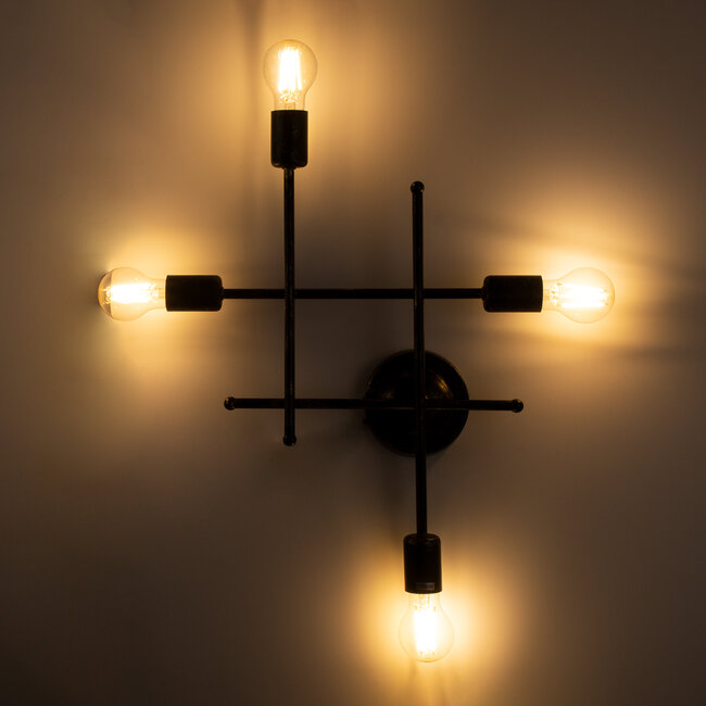 PIPING 00663 Vintage Επιτοίχιο Φωτιστικό Πολύφωτο 4xE27 AC220-240V IP20 - Μ40 x Π9 x Υ52cm - Μπρούτζινο Μεταλλικό Πλέγμα