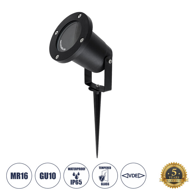 GARDELINI 61481 Καρφωτό Κινούμενο Φωτιστικό Σποτ Κήπου με Ντουί 1 x GU10 VDE Certified AC 220-240V Αδιάβροχο IP65 - Σώμα Αλουμινίου & Υψηλής Αντοχής Tempered Glass & Μ40cm VDE Καλώδιο Σύνδεσης - Φ10 x Υ30cm - Μαύρο - 5 Χρόνια Εγγύηση