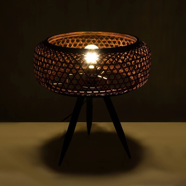 ZORION 999-0040 Vintage Επιτραπέζιο Φωτιστικό Πορτατίφ Μονόφωτο 1 x E27 IP20 Καφέ Ξύλο με Μαύρο Μέταλλο - Μ40 x Π40 x Υ43.5cm