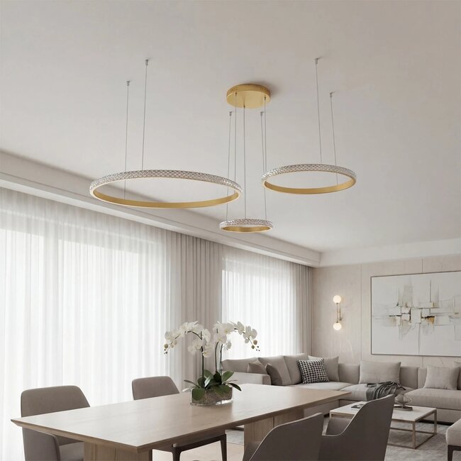 kelvo® DIAMOND KLV-101-0244 Κρεμαστό Φωτιστικό Οροφής LED 100W 10000lm 180° AC 220-240V IP20 Ρυθμιζόμενο Λευκό CCT με Χειριστήριο από 2700K έως 6000K Dimmable - Lumileds SMD Chip - Χρυσό Πλατίνα - Μ110 x Π110 x Υ60cm - 3 Χρόνια Εγγύηση - 2