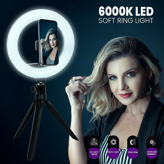 75801 Professional Digital Ring Light Φ26cm LED SMD 30W 3000lm 180° DC 5V με Καλώδιο Τροφοδοσίας USB - Ενσωματωμένο Χειριστήριο Εναλλαγής Χρωμάτων & 1 Βάση Τηλεφώνου - Πολύχρωμο RGBW+WW Dim - 10