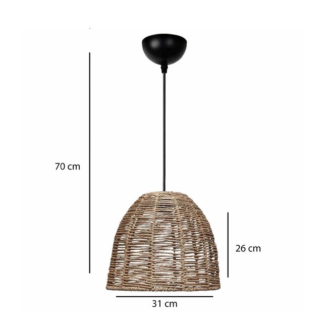 MEKA 204-0162 Boho Κρεμαστό Φωτιστικό Καμπάνα Μονόφωτο 1 x E27 IP20 Καφε Σχοινί - Μ31 x Π31 x Υ26cm - 2