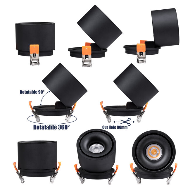OMEGA-R 60296 Χωνευτό LED Spot Downlight TrimLess Φ10cm 12W 1560lm 36° AC 220-240V IP20 Φ10 x Υ8.2cm - Στρόγγυλο - Μαύρο - Φυσικό Λευκό 4500K - Bridgelux COB - 5 Years Warranty - 4
