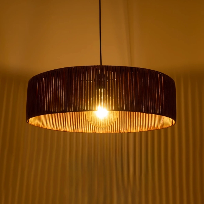 KYCLOS 203-0045 Boho Κρεμαστό Φωτιστικό Καπέλο Μονόφωτο 1 x E27 IP20 Καφέ Rattan - M55 x Π55 x Υ90cm - 2