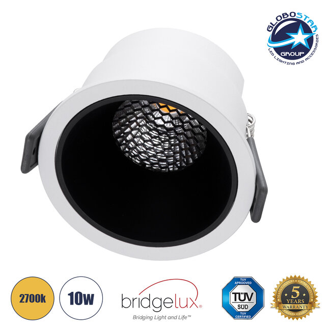 PLUTO-M 60253 Χωνευτό LED Spot Downlight TrimLess Φ8.4cm 10W 1250lm 38° AC 220-240V IP20 Φ8.4 x Υ5.9cm - Στρόγγυλο - Λευκό με Μαύρο Κάτοπτρο & Anti-Glare HoneyComb - Θερμό Λευκό 2700K - Bridgelux COB - 5 Years Warranty