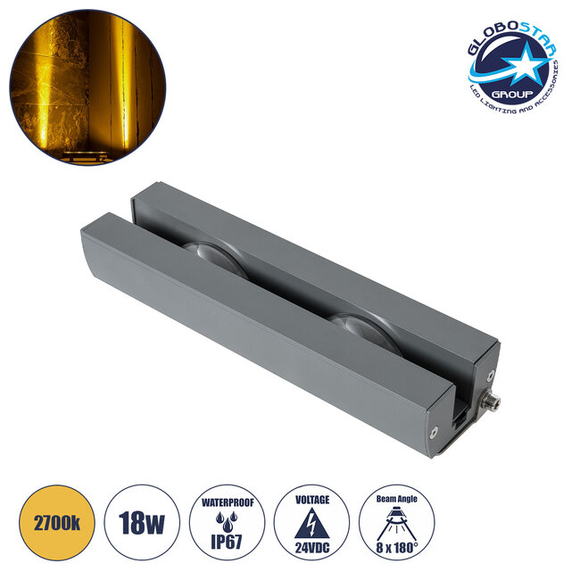 WINDOWARTE 90719 Φωτιστικό Ανάδειξης Παραθύρων LED 18W 1620lm 8x180° DC 24V Αδιάβροχο IP67 Θερμό Λευκό 2700K Dimmable - CREE XPE Chip - Γκρι Ανθρακί - Μ25 x Π7 x Υ4.5cm - 3 Χρόνια Εγγύηση