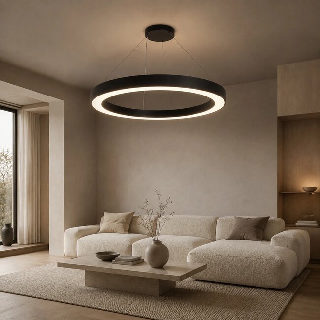 kelvo® RA KLV-101-0369 Κρεμαστό Φωτιστικό Οροφής LED 100W 10000lm 120° AC 220-240V IP20 Ρυθμιζόμενο Λευκό CCT με Χειριστήριο από 2700K έως 6000K Dimmable - Lumileds SMD Chip - Μαύρο Ματ - Μ120 x Π120 x Υ8cm - 3 Χρόνια Εγγύηση - 6