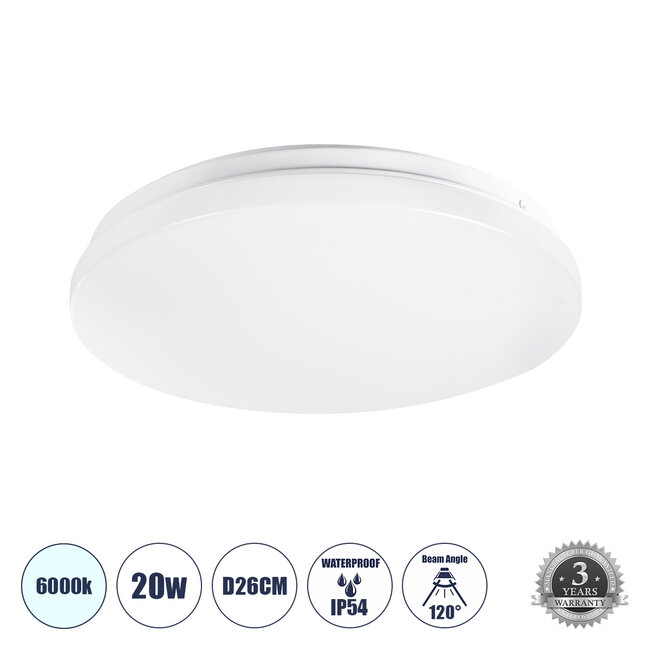 CELANO 61005 LED Πλαφονιέρα Οροφής Στρόγγυλη Φ26 20W 2000lm 120° AC 220-240V Αδιάβροχη IP54 Φ26 x Υ6cm Ψυχρό Λευκό 6000K - 3 Χρόνια Εγγύηση CELANO 61005 LED Πλαφονιέρα Οροφής Στρόγγυλη Φ26 20W 2000lm 120° AC 220-240V Αδιάβροχη IP54 Φ26 x Υ6cm Ψυχρό Λευκό 6000K - 3 Χρόνια Εγγύηση