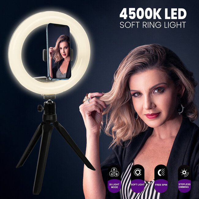 75801 Professional Digital Ring Light Φ26cm LED SMD 30W 3000lm 180° DC 5V με Καλώδιο Τροφοδοσίας USB - Ενσωματωμένο Χειριστήριο Εναλλαγής Χρωμάτων & 1 Βάση Τηλεφώνου - Πολύχρωμο RGBW+WW Dim - 11