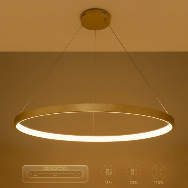 kelvo® NEMESIS KLV-101-0216 Κρεμαστό Φωτιστικό Οροφής LED 75W 7500lm 180° AC 220-240V IP20 Ρυθμιζόμενο Λευκό CCT με Χειριστήριο από 2700K έως 6000K Dimmable - Lumileds SMD Chip - Χρυσό Πλατίνα - Μ100 x Π100 x Υ4cm - 3 Χρόνια Εγγύηση - 11