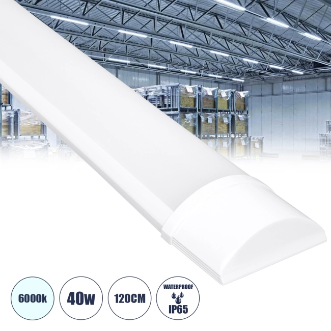 MEGORA 60158 Γραμμικό Βιομηχανικό Φωτιστικό Tri-Proof LED 40W 3806lm 120° AC 220-240V Αδιάβροχο IP65 Ψυχρό Λευκό 6000K - Lumileds SMD Chip - Μ120 x Π7.5 x Υ2.5cm - 2 Χρόνια Εγγύηση