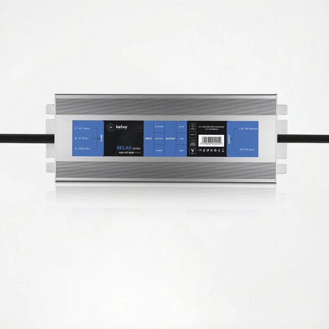 kelvo® SELAS KLV-107-0034 Τροφοδοτικό/Μετασχηματιστής Class I PELV 150W 6.25A AC 220-240V σε DC 24V Αδιάβροχο IP67 - Γκρι Ανθρακί Ματ - Μ18.9 x Π6.5 x Υ2.2cm - 5 Χρόνια Εγγύηση - 3