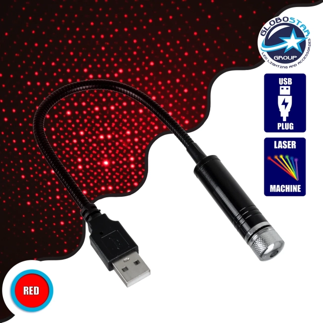 81846 Διακοσμητικό Φωτιστικό Ειδικών Φωτορυθμικών Εφέ PARTY Disco LASER DC 5V με Καλώδιο Τροφοδοσίας USB Κόκκινο IP20 Μ1.4 x Π1.4 x Υ27cm