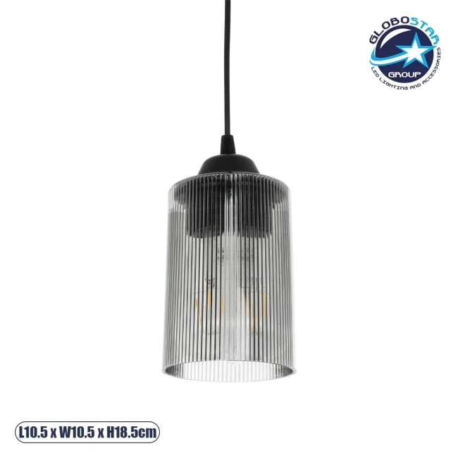  TORUS 203-0063 Μοντέρνο Κρεμαστό Φωτιστικό Οροφής με Ντουί 1 x E27 AC 220-240V IP20 - Μαύρο & Μαύρο Φιμέ - Μ10.5 x Π10.5 x Υ18.5cm
