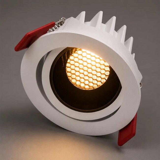 kelvo® LEO KLV-101-0312 Χωνευτό Κινούμενο Φωτιστικό Downlight Σποτ με Honeycomb Anti-Glare Reflector LED 10W 1250lm 38° AC 220-240V IP20 Θερμό Λευκό 2700K - Bridgelux COB Chip & TÜV SÜD Driver - Λευκό & Μαύρο Ματ - Μ8.5 x Π8.5 x Υ6.6cm / Q7.5cm - 5 Χρόνια Εγγύηση - 2