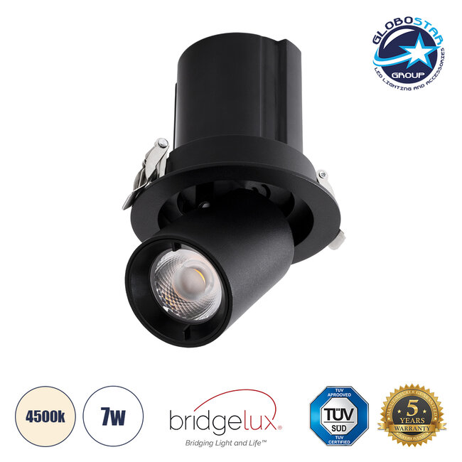 VIRGO-S 60304 Χωνευτό LED Spot Downlight TrimLess Φ9cm 7W 910lm 36° AC 220-240V IP20 Φ9cm x Υ9cm - Στρόγγυλο - Μαύρο - Φυσικό Λευκό 4500K - Bridgelux COB - 5 Years Warranty