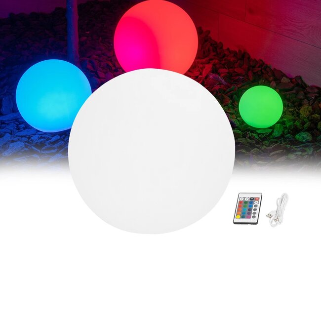 AQUAGLOW 71473 Μοντέρνο Φωτιστικό Κήπου Μπάλα με IR Ασύρματο Χειριστήριο LED 3W 240lm 360° DC 5V με USB-C με Επαναφορτιζόμενη Μπαταρία Li-ion 3.7V 2x18650 1400mAh Αδιάβροχο IP54 Πολύχρωμο RGBW Dimmable - Sanan SMD Chip - Γαλακτερό Λευκό - Μ15 x Π15 x Υ14cm - 2 Χρόνια Εγγύηση