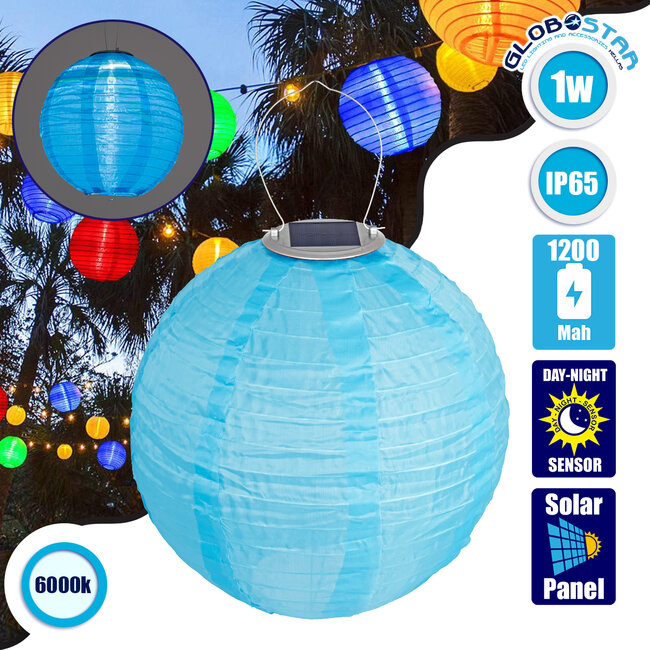 71594 Αυτόνομο Ηλιακό Φωτιστικό Υφασμάτινη Γαλάζια Μπάλα Φ30cm LED SMD 1W 100lm με Ενσωματωμένη Μπαταρία 1200mAh - Φωτοβολταϊκό Πάνελ με Αισθητήρα Ημέρας-Νύχτας Αδιάβροχο IP65 Ψυχρό Λευκό 6000K