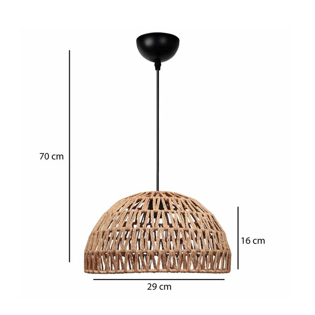 SAND 204-0167 Boho Κρεμαστό Φωτιστικό Καμπάνα Μονόφωτο 1 x E27 IP20 Μπεζ Σχοινί - Μ29 x Π29 x Υ16cm - 2