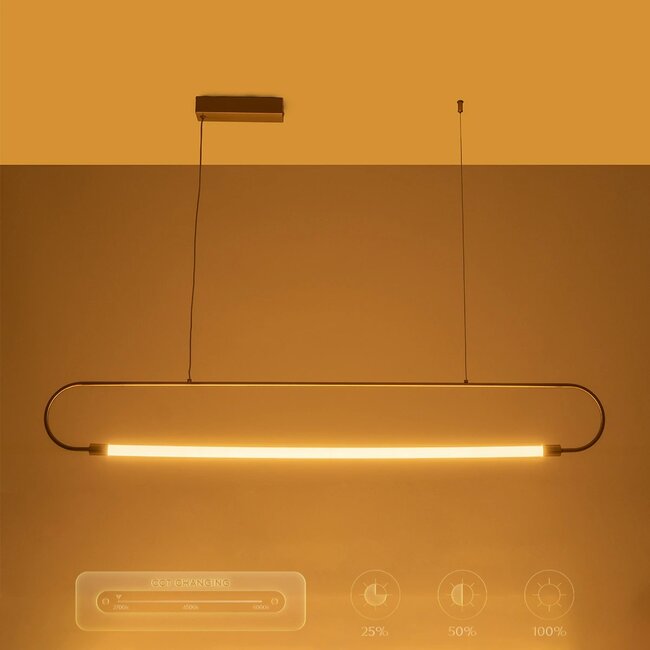 kelvo® GLOW KLV-101-0177 Κρεμαστό Φωτιστικό Οροφής LED 15W 1500lm 360° AC 220-240V IP20 Ρυθμιζόμενο Λευκό CCT με Χειριστήριο από 2700K έως 6000K Dimmable - Lumileds SMD Chip - Χρυσό Πλατίνα - Μ120 x Π3 x Υ17cm - 3 Χρόνια Εγγύηση - 14